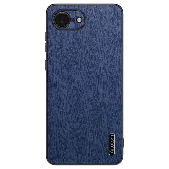 For iPhone 16e Tree Bark Leather Shockproof Phone Case(Blue)