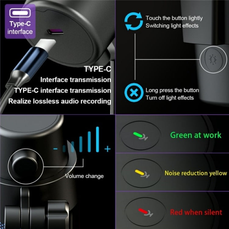 M8 Professional Desktop Condenser Microphone With RGB Light