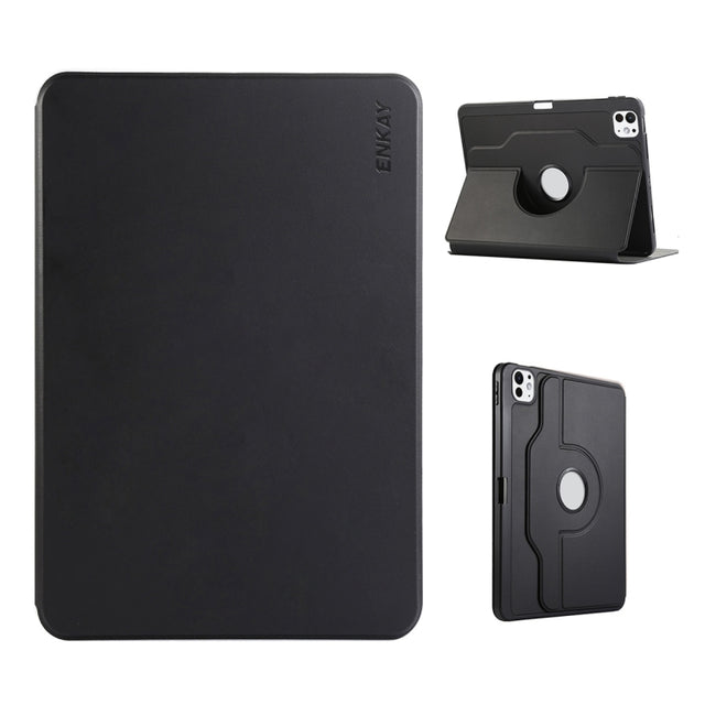 For iPad Pro 11 2024 ENKAY 360 Rotation TPU Leather Smart Tablet Case with Pen Slot(Black)