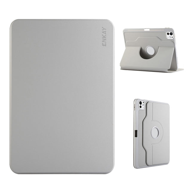 For iPad Pro 12.9 2022/ Air 13 2025 / 2024 ENKAY 360 Rotation TPU Leather Smart Tablet Case with Pen Slot(Grey)
