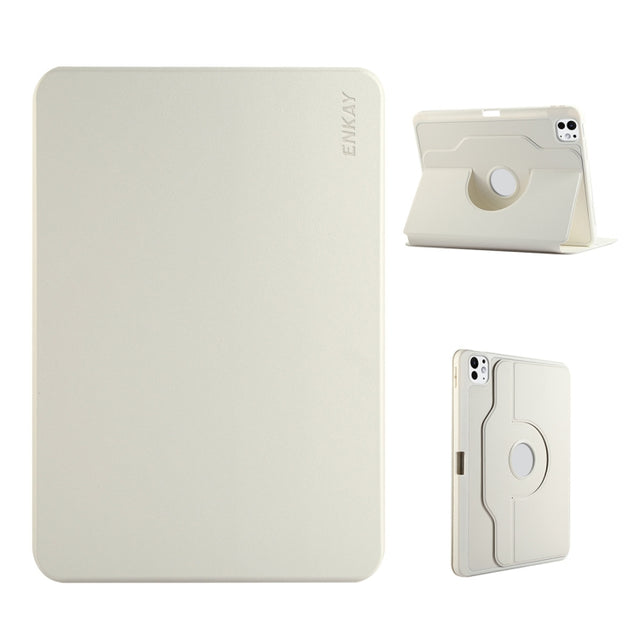 For iPad Pro 12.9 2022/ Air 13 2025 / 2024 ENKAY 360 Rotation TPU Leather Smart Tablet Case with Pen Slot(Beige)