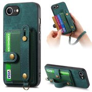 For iPhone 16e Retro Cross Wristband Wallet Leather Back Phone Case(Green)