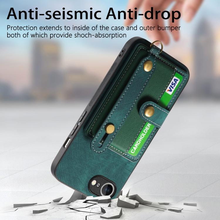 For iPhone 16e Retro Cross Wristband Wallet Leather Back Phone Case(Green)