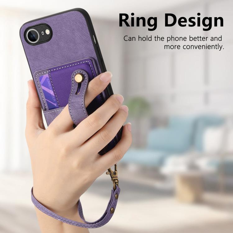 For iPhone 16e Retro Cross Wristband Wallet Leather Back Phone Case(Purple)