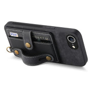 For iPhone 16e Retro Cross Wristband Wallet Leather Back Phone Case(Black)