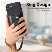 For iPhone 16e Retro Cross Wristband Wallet Leather Back Phone Case(Black)