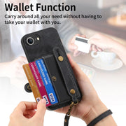 For iPhone 16e Retro Cross Wristband Wallet Leather Back Phone Case(Black)