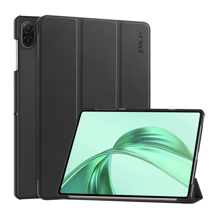 For Honor Pad X8a 11 ENKAY Tri-fold Custer Texture Leather Protective Tablet Case(Black)