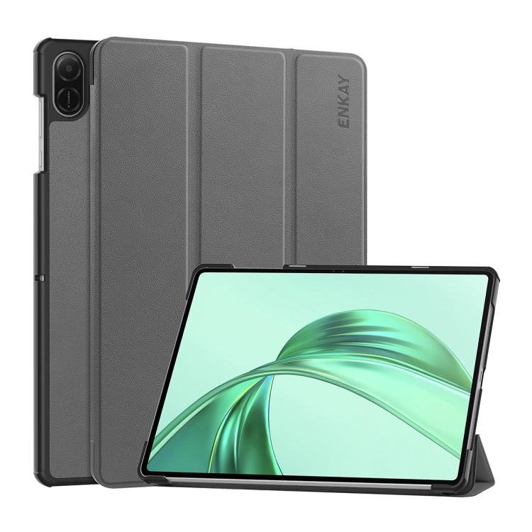 For Honor Pad X8a 11 ENKAY Tri-fold Custer Texture Leather Protective Tablet Case(Grey)