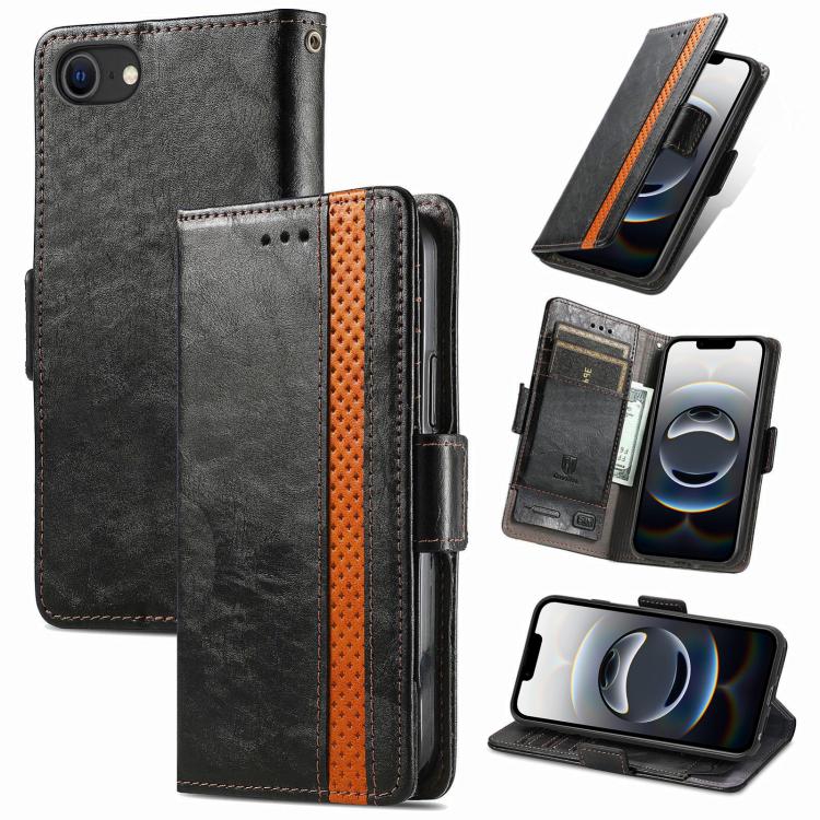 For iPhone 16e CaseNeo Splicing Dual Magnetic Buckle Leather Phone Case(Black)