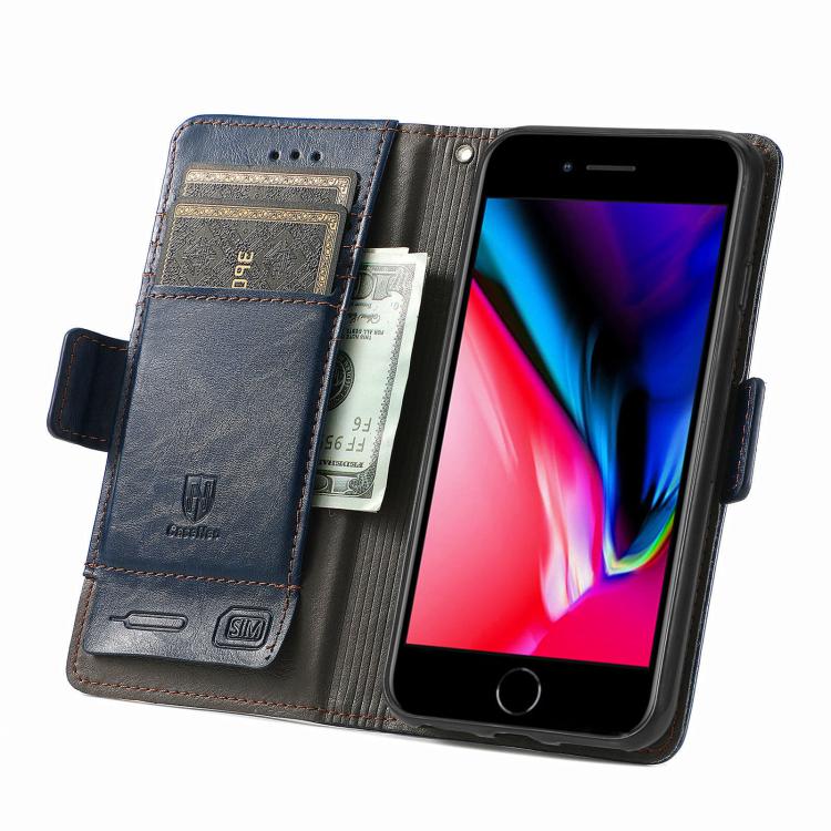 For iPhone 16e CaseNeo Splicing Dual Magnetic Buckle Leather Phone Case(Blue)