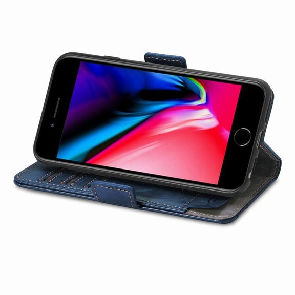 For iPhone 16e CaseNeo Splicing Dual Magnetic Buckle Leather Phone Case(Blue)