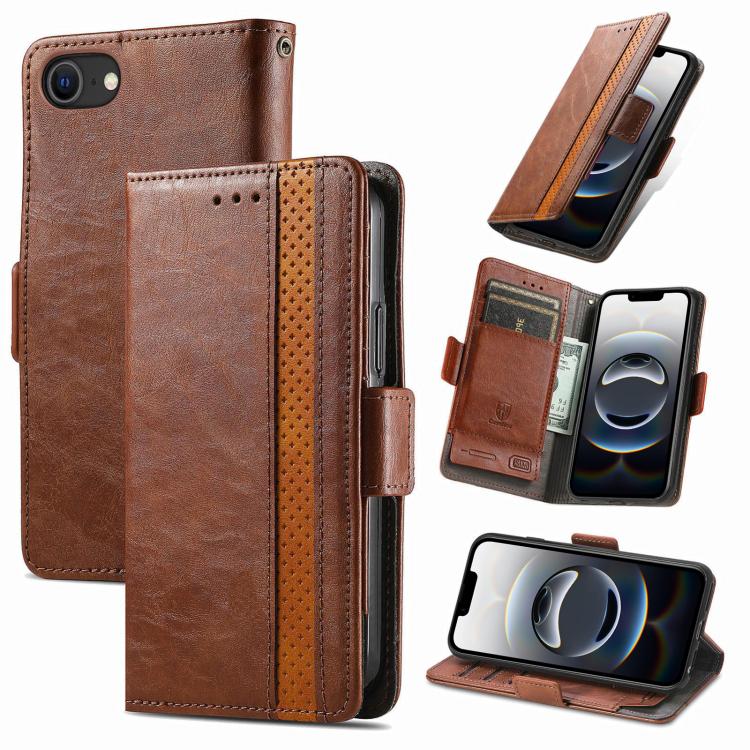 For iPhone 16e CaseNeo Splicing Dual Magnetic Buckle Leather Phone Case(Brown)