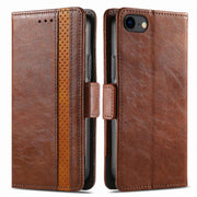 For iPhone 16e CaseNeo Splicing Dual Magnetic Buckle Leather Phone Case(Brown)