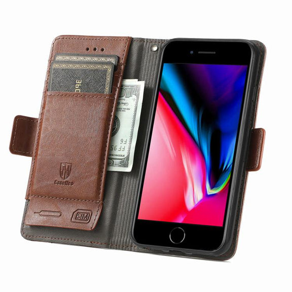 For iPhone 16e CaseNeo Splicing Dual Magnetic Buckle Leather Phone Case(Brown)
