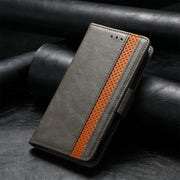 For iPhone 16e CaseNeo Splicing Dual Magnetic Buckle Leather Phone Case(Gray)