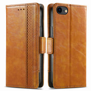 For iPhone 16e CaseNeo Splicing Dual Magnetic Buckle Leather Phone Case(Khaki)