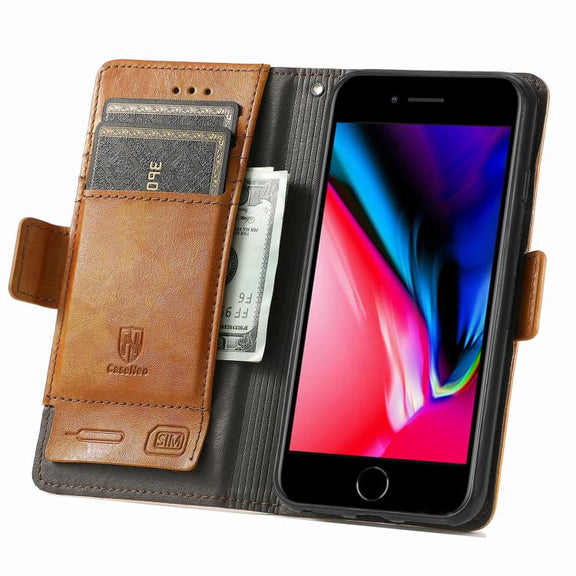For iPhone 16e CaseNeo Splicing Dual Magnetic Buckle Leather Phone Case(Khaki)