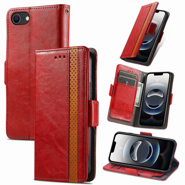 For iPhone 16e CaseNeo Splicing Dual Magnetic Buckle Leather Phone Case(Red)