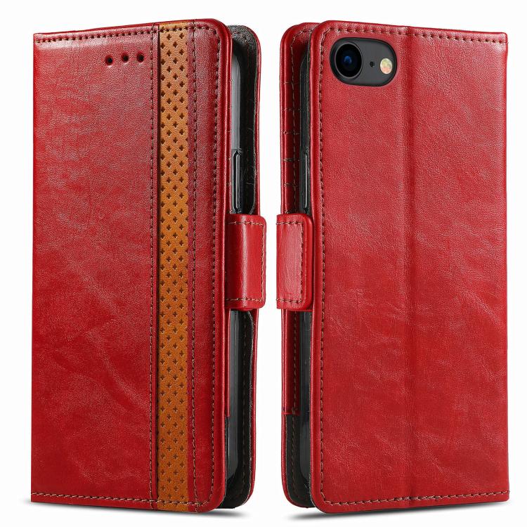 For iPhone 16e CaseNeo Splicing Dual Magnetic Buckle Leather Phone Case(Red)