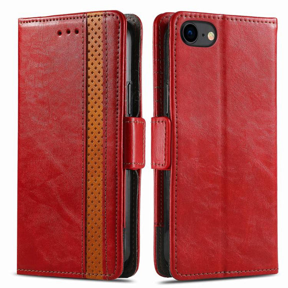 For iPhone 16e CaseNeo Splicing Dual Magnetic Buckle Leather Phone Case(Red)