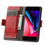 For iPhone 16e CaseNeo Splicing Dual Magnetic Buckle Leather Phone Case(Red)