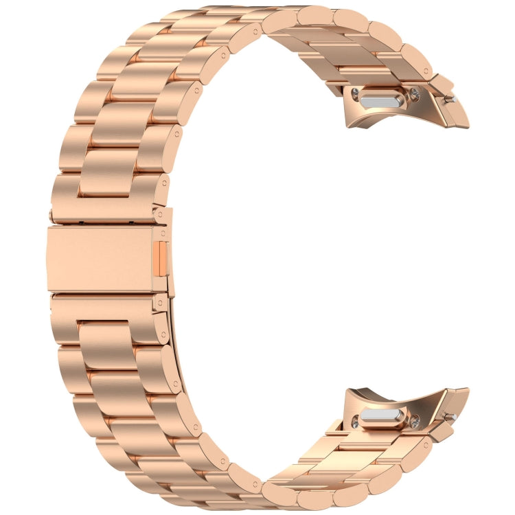 For Samsung Galaxy Watch 6 Classic 43 / 47mm Three Beads Button Quick Release Metal Watch Band(Rose Gold)
