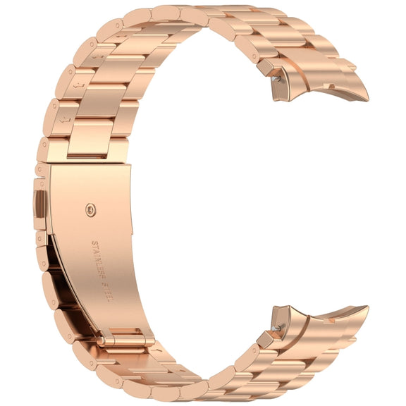 For Samsung Galaxy Watch 6 Classic 43 / 47mm Three Beads Button Quick Release Metal Watch Band(Rose Gold)
