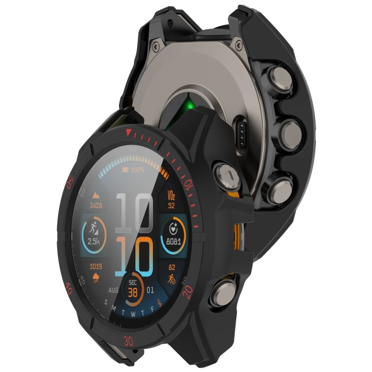 For Garmin Fenix 8 AMOLED 51mm Tempered Glass Film Integrated PC Watch Case(Black Red)