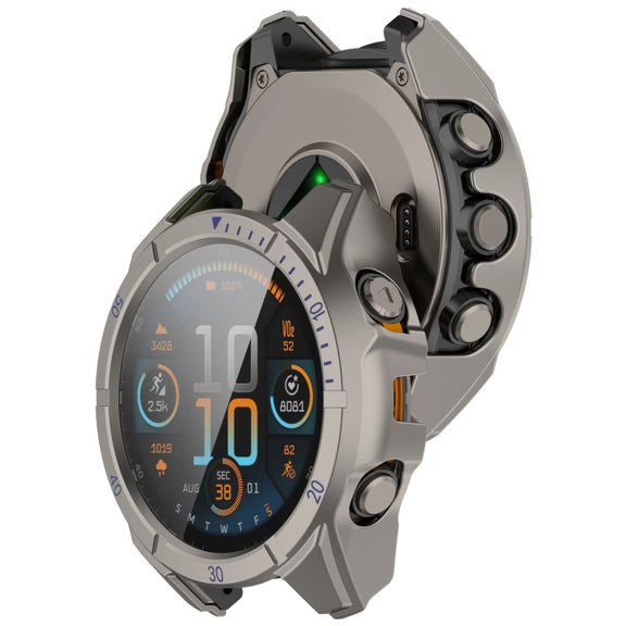 For Garmin Fenix 8 AMOLED 47mm Tempered Glass Film Integrated PC Watch Case(Titanium Blue)