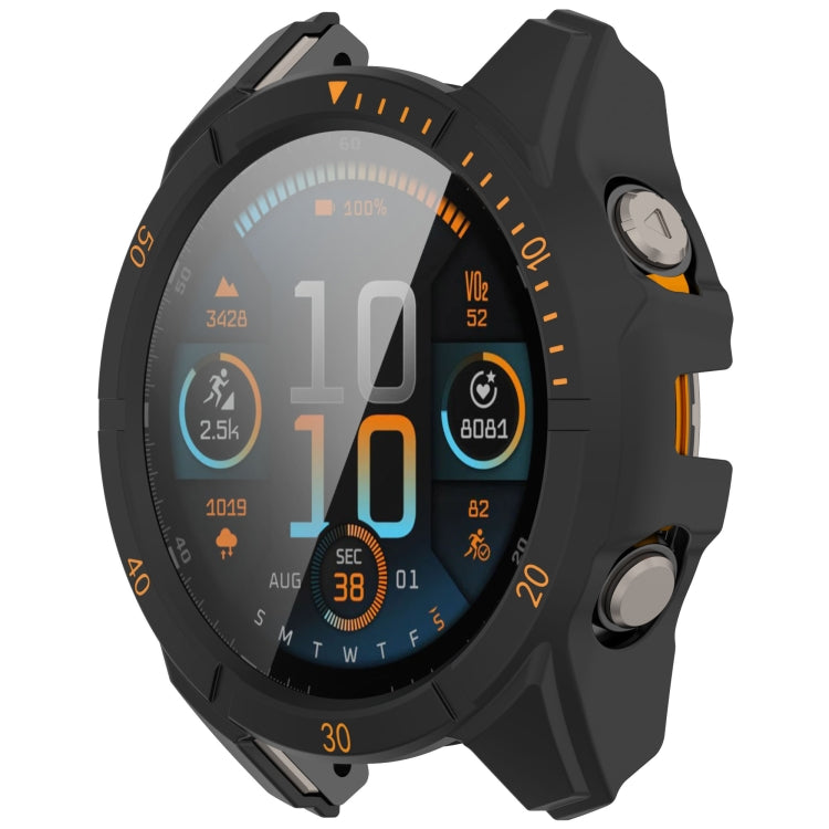 For Garmin Fenix 8 AMOLED 43mm Tempered Glass Film Integrated PC Watch Case(Black Orange)