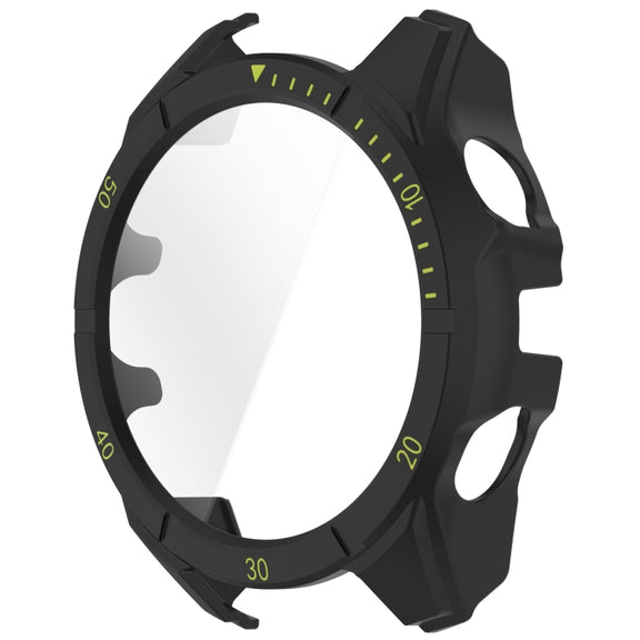 For Garmin Fenix 8 AMOLED 43mm Tempered Glass Film Integrated PC Watch Case(Black Green)