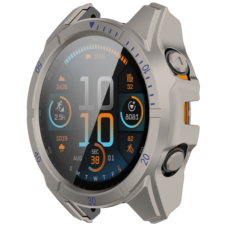 For Garmin Fenix 8 AMOLED 43mm Tempered Glass Film Integrated PC Watch Case(Titanium Blue)