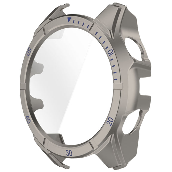 For Garmin Fenix 8 AMOLED 43mm Tempered Glass Film Integrated PC Watch Case(Titanium Blue)