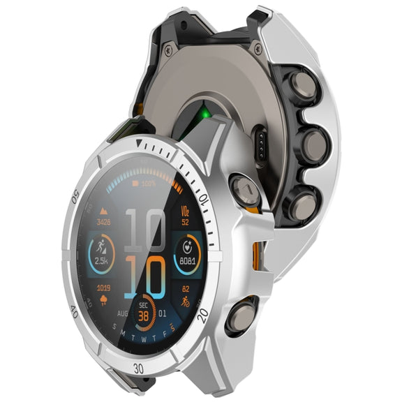 For Garmin Fenix 8 AMOLED 43mm Tempered Glass Film Integrated PC Watch Case(Silver Black)