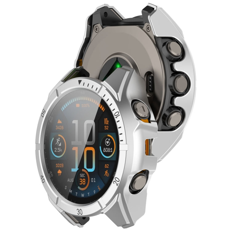 For Garmin Fenix 8 AMOLED 43mm Tempered Glass Film Integrated PC Watch Case(Silver Black)