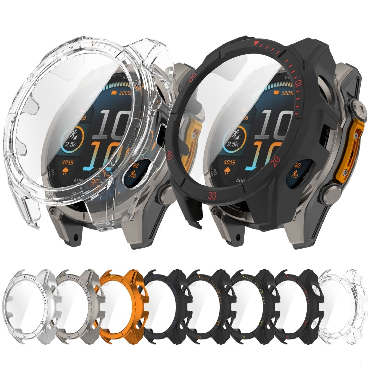 For Garmin Fenix 8 AMOLED 43mm Tempered Glass Film Integrated PC Watch Case(Titanium Blue)