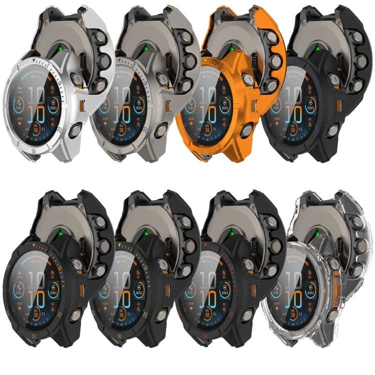 For Garmin Fenix 8 AMOLED 43mm Tempered Glass Film Integrated PC Watch Case(Black Red)