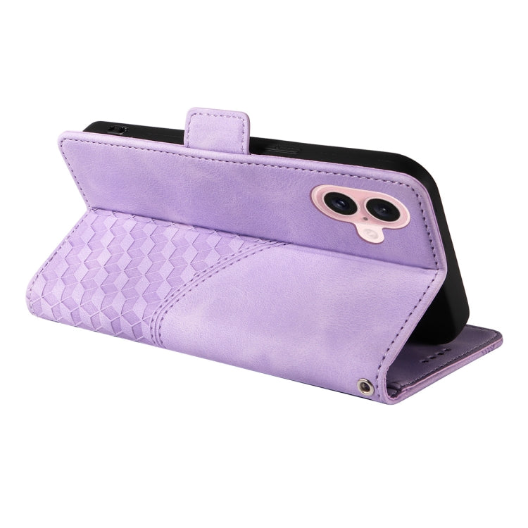For iPhone 16 ENKAY Embossed Rhombus Starry Leather Phone Case with Screen Film(Green)