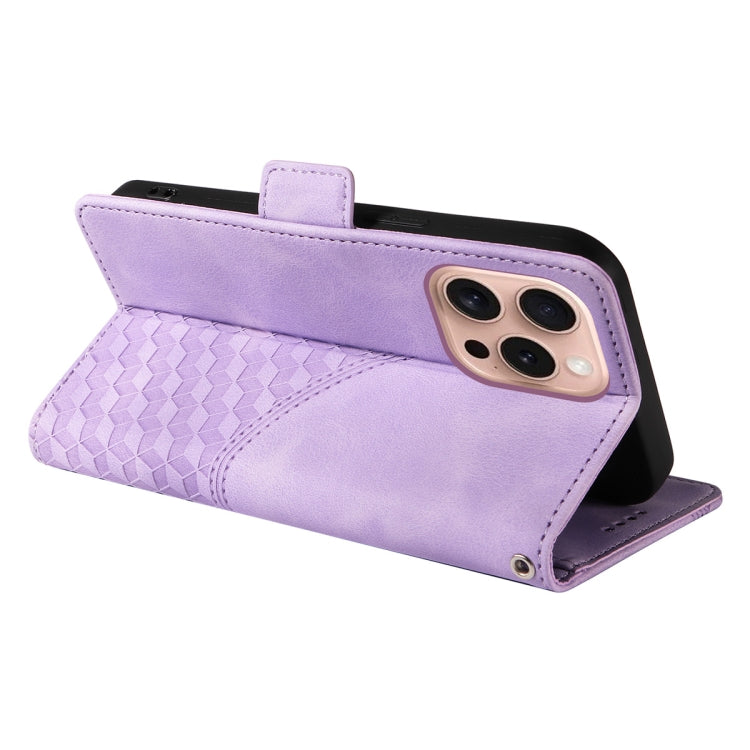 For iPhone 16 Pro ENKAY Embossed Rhombus Starry Leather Phone Case with Screen Film(Black)