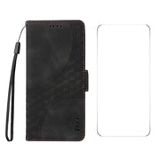 For iPhone 16 Pro ENKAY Embossed Rhombus Starry Leather Phone Case with Screen Film(Black)