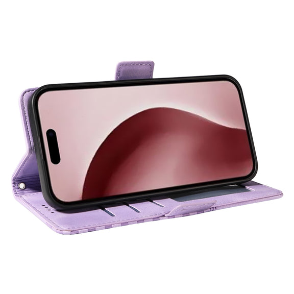 For iPhone 16 Pro Max ENKAY Embossed Rhombus Starry Leather Phone Case with Screen Film(Purple)
