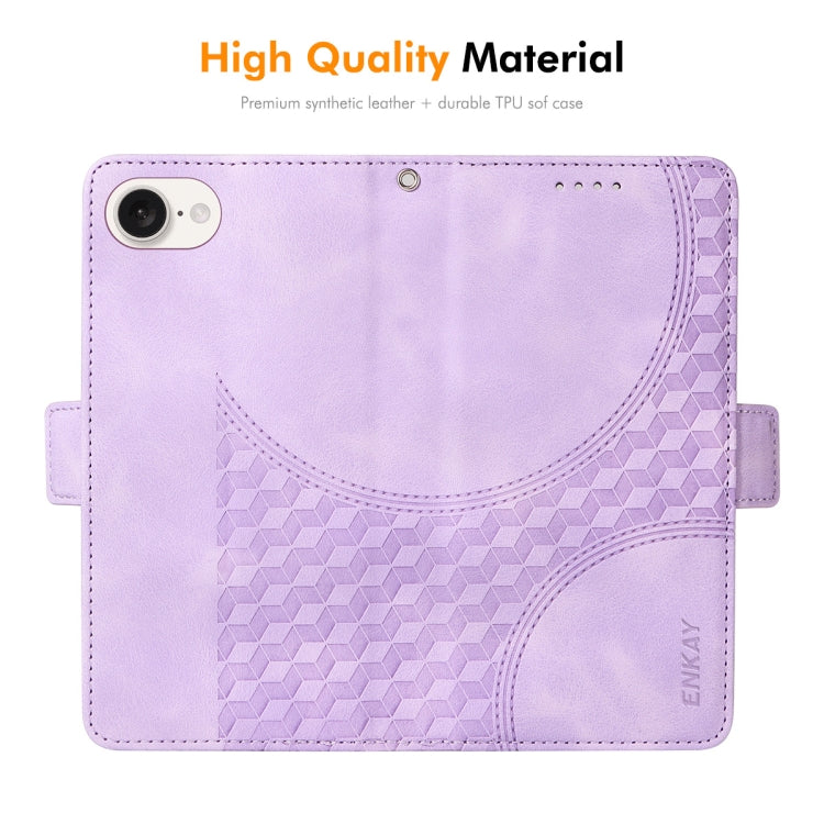 For iPhone 16e ENKAY Embossed Rhombus Starry Leather Phone Case with Screen Film(Green)