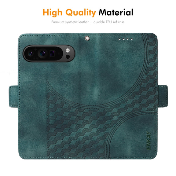 For Google Pixel 9 Pro XL ENKAY Embossed Rhombus Starry Leather Phone Case with Screen Film(Blue)