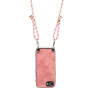 For  iPhone 16e Vintage Leather PC Back Cover Phone Case with Crossbody Strap(Pink)