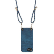 For  iPhone 16e Vintage Leather PC Back Cover Phone Case with Crossbody Strap(Blue)