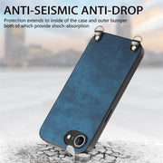 For  iPhone 16e Vintage Leather PC Back Cover Phone Case with Crossbody Strap(Blue)