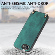 For  iPhone 16e Vintage Leather PC Back Cover Phone Case with Crossbody Strap(Green)
