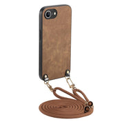 For  iPhone 16e Vintage Leather PC Back Cover Phone Case with Crossbody Strap(Brown)