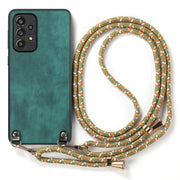 For Samsung Galaxy S25 5G Vintage Leather PC Back Cover Phone Case with Crossbody Strap(Green)